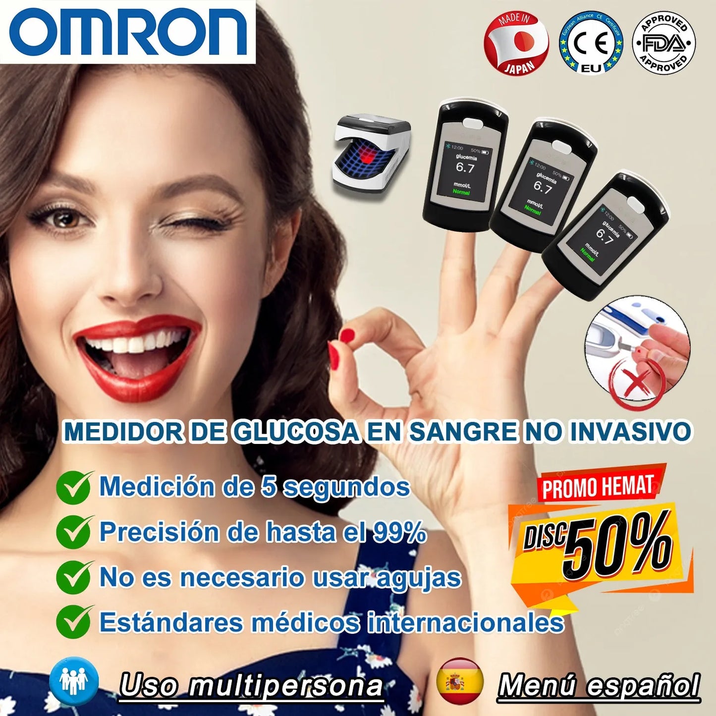 Omron Noninvasive Blood Glucose Meter (5 Seconds Measurement/99% Accuracy)