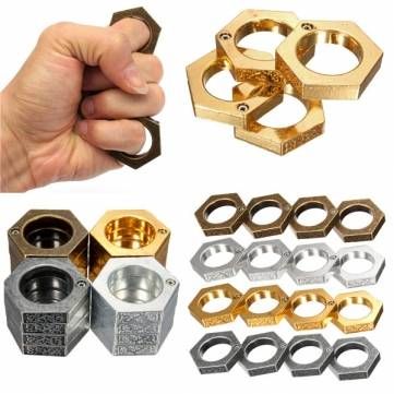 Men's round finger hexagonal ring emergency window breaker self-defense ring