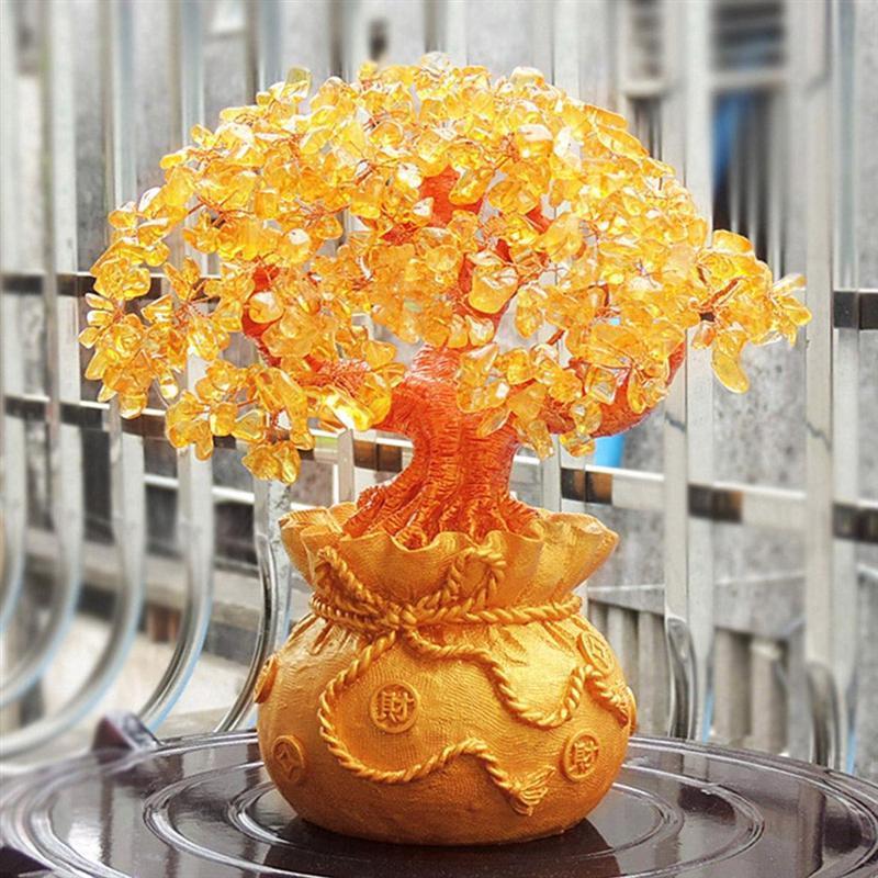 Citrine Money Tree Gemstone Ornament - Feng Shui for Prosperity