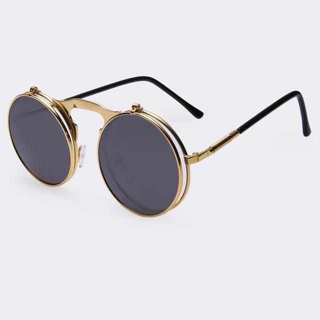 Round Designer Steam Punk Metal Coating Sunglasses